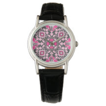 Carrelage Floral marocain, Fuchsia rose & gris / G