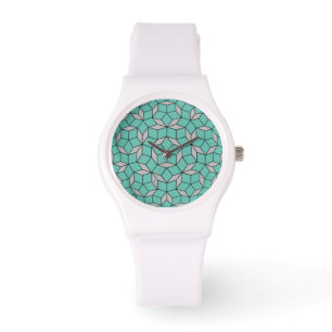 Montre Carrelage rose motif arrondi, gris turquoise