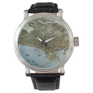 Montre Carte antique Vue aérienne Ville de Seattle Washin