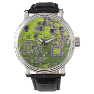 Montre Carte de circuit Geek d'ordinateur Neon Jaune