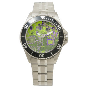 Montre Carte de circuit Geek d'ordinateur Neon Jaune