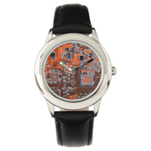 Montre Carte de circuit Geek d'ordinateur Orange