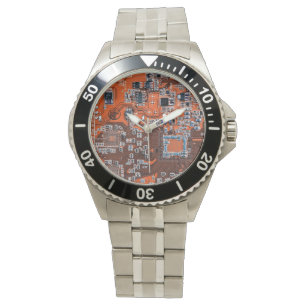 Montre Carte de circuit Geek d'ordinateur Orange