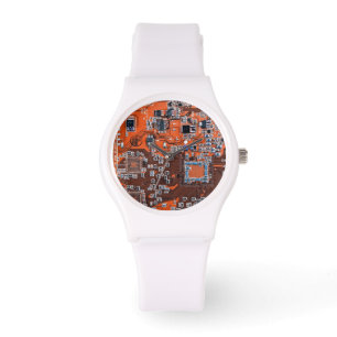 Montre Carte de circuit Geek d'ordinateur Orange