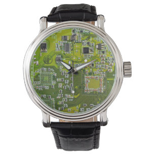 Montre Carte de circuit Geek d'ordinateur vert clair