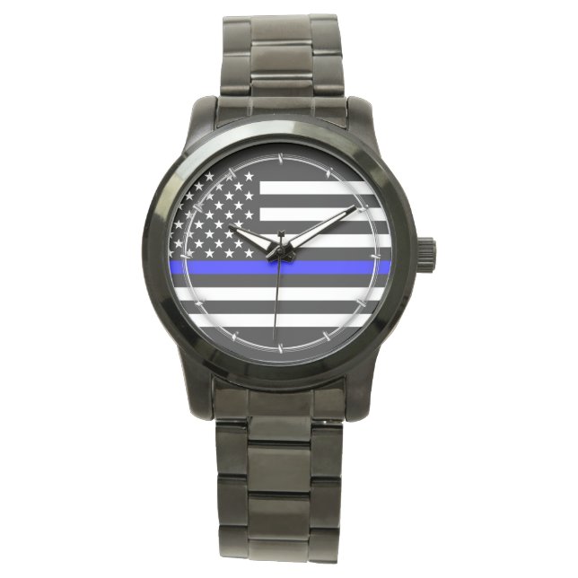 Montre Carte de la ligne bleue mince sur un drapeau améri (devant)