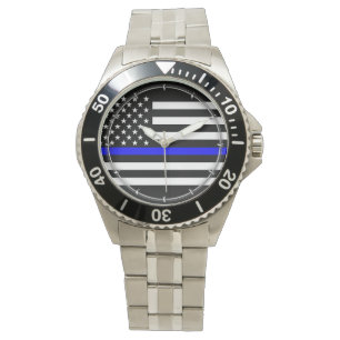 Montre Carte de la ligne bleue mince sur un drapeau améri