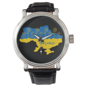 Montre Carte de l'Ukraine avec tournesol et drapeau ukrai