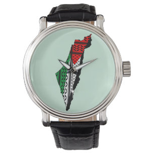 Montre Carte de Palestine avec drapeau et Motif Keffiyeg