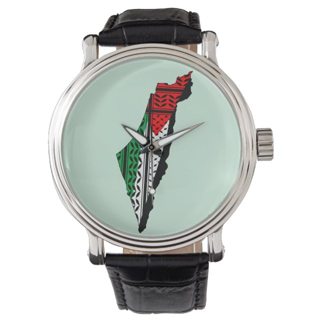 Montre Carte de Palestine avec drapeau et Motif Keffiyeg (devant)