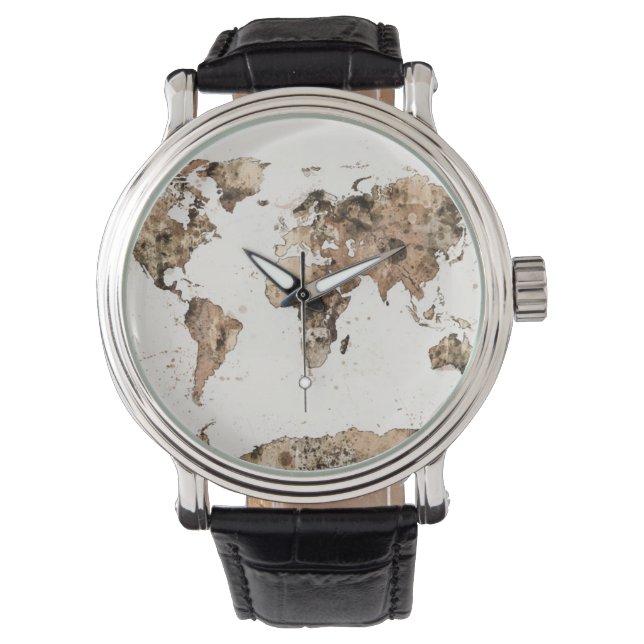 Montre Carte du Monde Carte Sepia Aquarelle (devant)