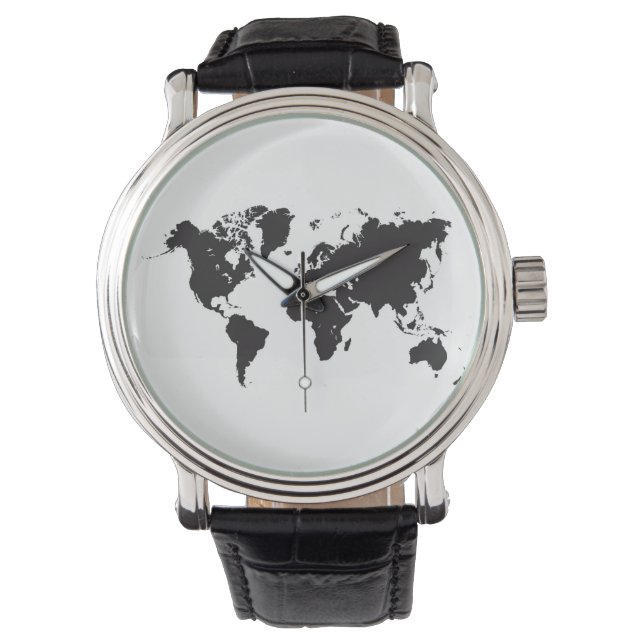 Montre carte du monde noir (devant)