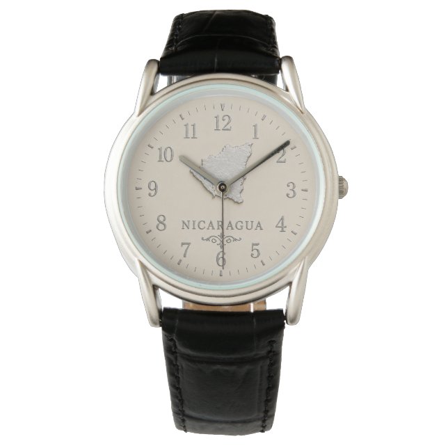 Montre Carte du Nicaragua Crème Argent (devant)