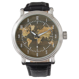 Montre Carte en bois du monde