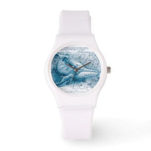 Montre Carte Vintage bleue des baleines