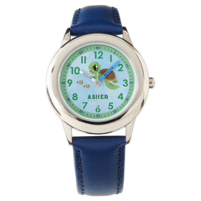 Montre Cartographie sur mesure pour enfants de tortue ver (devant)