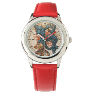 MONTRE CASQUE DE CHEVALIER ANTIQUE AUX FEUILLES BLEU ROUG
