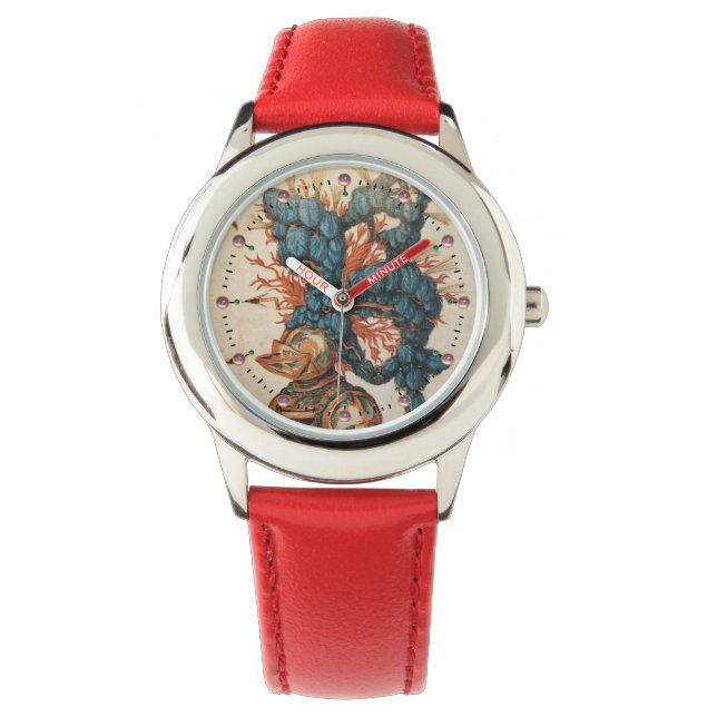MONTRE CASQUE DE CHEVALIER ANTIQUE AUX FEUILLES BLEU ROUG (devant)
