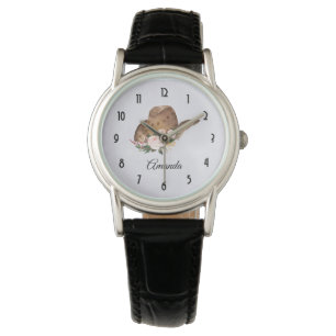 Montre Casquette Brown Cowgirl avec fleurs roses