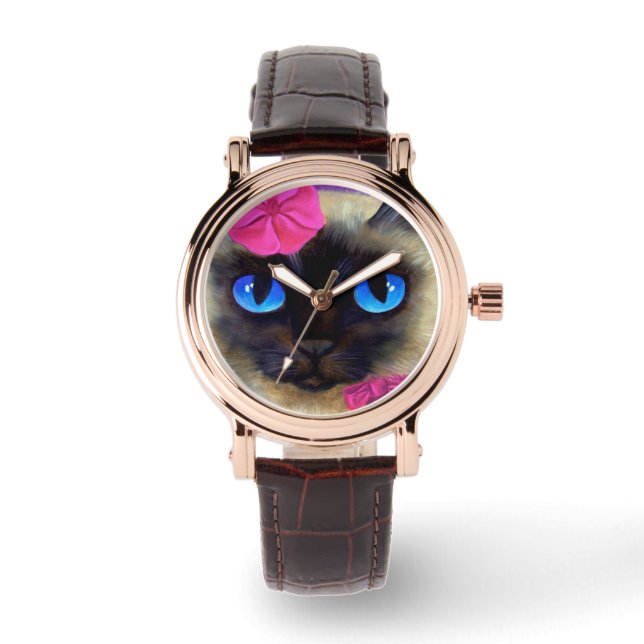 Montre Cat mignon Siamese Visage Illustration poignet (Recto)