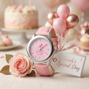 Montre Célébration de ballon rose Nom personnalisé Fille 