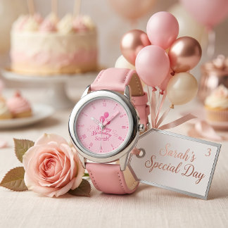 Montre Célébration de ballon rose Nom personnalisé Fille