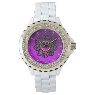 MONTRE CELTIC KNOTS FLEURS ET PIERRES DE GEM D'AMÉTHYST P