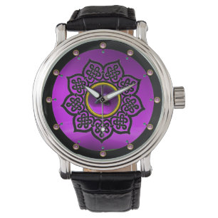 MONTRE CELTIC KNOTS FLEURS ET PIERRES DE GEM D'AMÉTHYST P