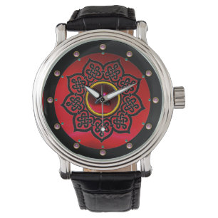 MONTRE CELTIC KNOTS FLOWER, ROUGE BURGUNDY RUBY GEM PIERR