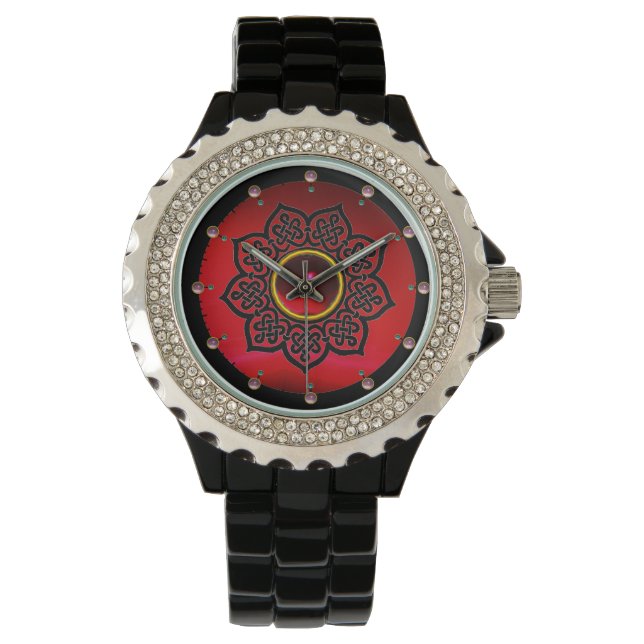 MONTRE CELTIC KNOTS FLOWER, ROUGE BURGUNDY RUBY GEM PIERR (devant)