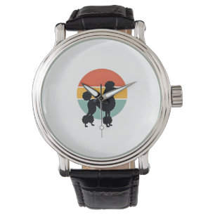 Montre Cercle de silhouette de chien rétro coucher de sol