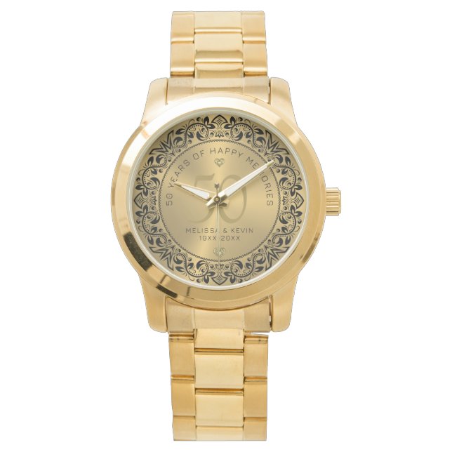 Montre Cercle floral noir 50e anniversaire de Mariage (devant)