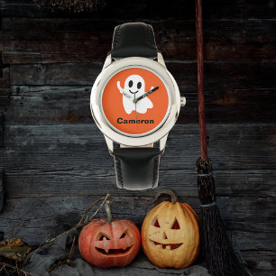 Montre Cercle orange mignon souriant Fantôme d'Halloween