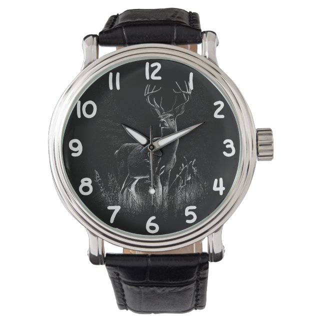 Montre Cerf aux bois encadrés par champ et arbre (devant)