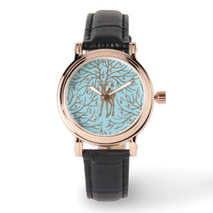 Montre Cerfs de Noël sur fond bleu
