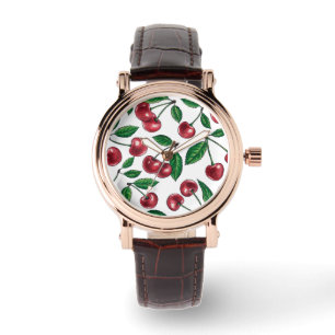 Montre Cerises rouges sur blanc
