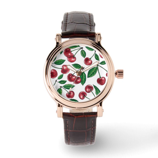 Montre Cerises rouges sur blanc (Recto)