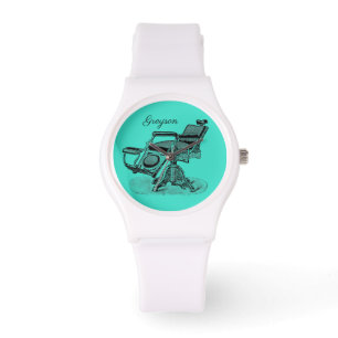 Montre Chaise Vintage barbier personnalisée Bleu