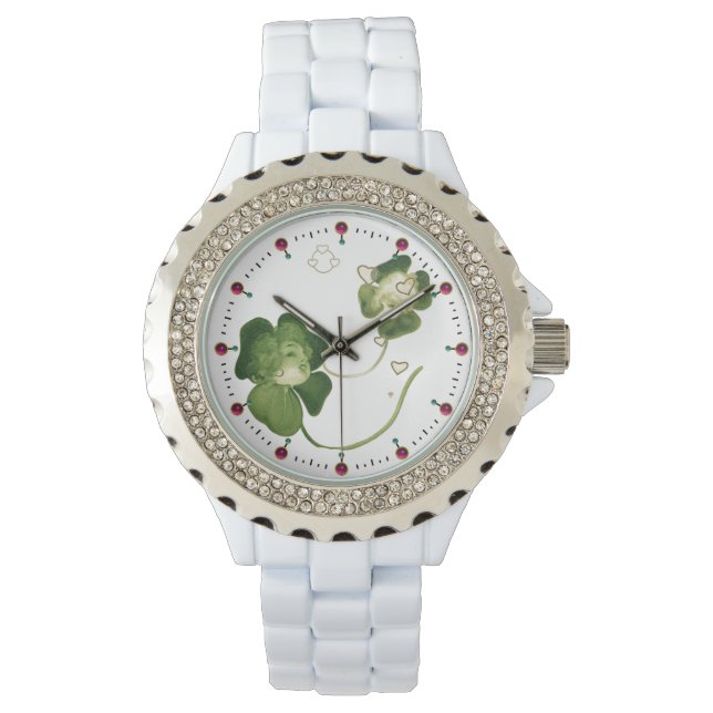 MONTRE CHALEUREUSES SHAMROCKS VERTES AVEC COEUR (devant)