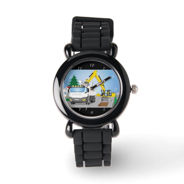 Montre Chantier de route avec camion blanc et excavateur  (Recto)