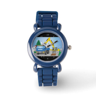 Montre Chantier de route avec camion bleu et drague jaune