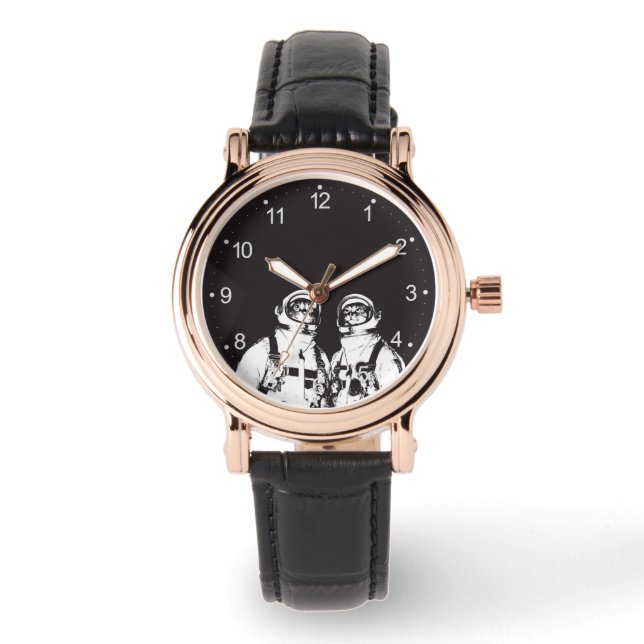 Montre Chat astronaute noir et blanc (Recto)