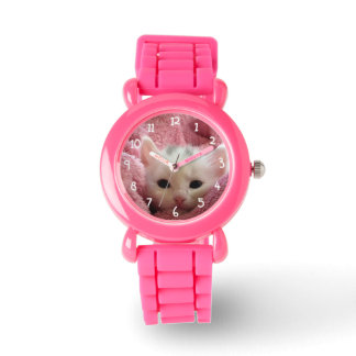 Montre Chat blanc en rose
