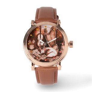Montre CHAT DE MUSIQUE AVEC OWL Brown blanc
