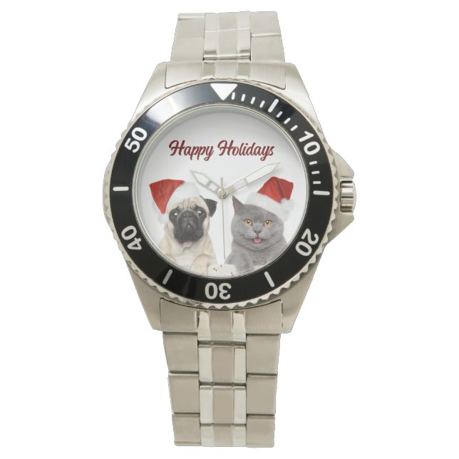 Montre Chat Et Chien Joyeux Noël Joyeux Joyeux Fêtes (devant)