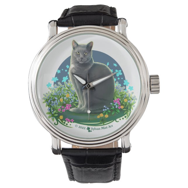 Montre Chat gris dans le Jardin des Fleurs (devant)