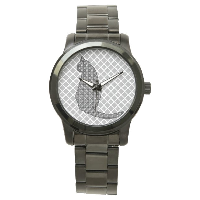 Montre Chat japonais - Kimono noir et blanc (devant)