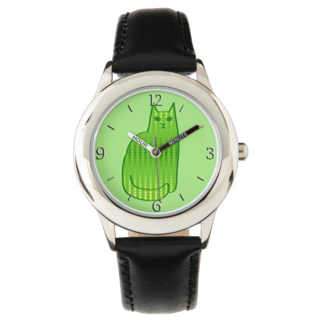 Montre Chat moderne du milieu du siècle, chaux et vert ém (devant)