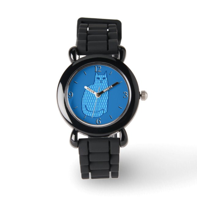 Montre Chat moderne du milieu du siècle, Cobalt et Bleu c (Recto)
