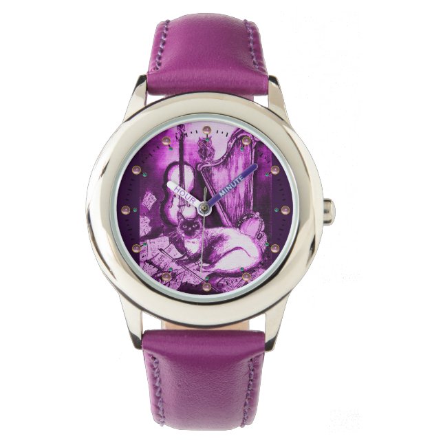Montre CHAT MUSICAL AVEC OWL, Blanc Violet (devant)